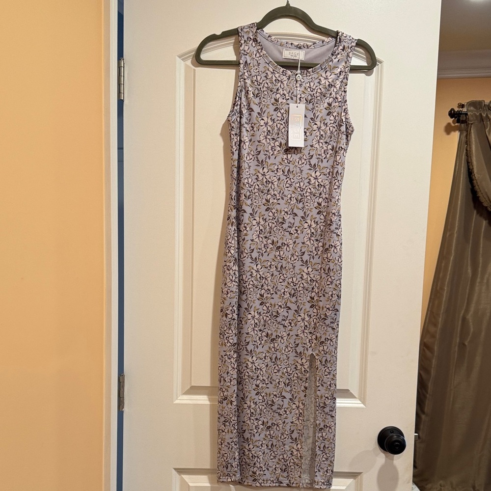 Sage Floral Midi Dress - Lavender
